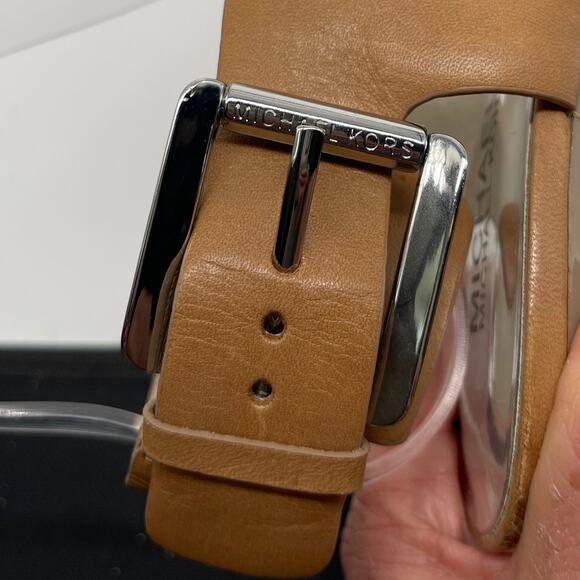 Michael Michael Kors Carla Platform Vachetta Brown Tan Sandals Heels SZ 6.5 - Picture 3 of 11